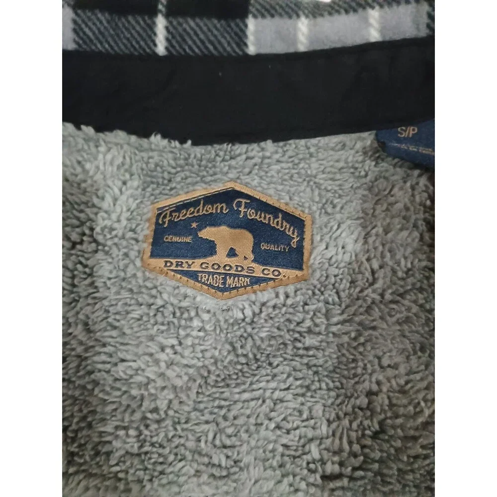 Freedom Foundry Men’s Fleece Lined Flannel Plaid Shirt Jacket Gray Blk S/P